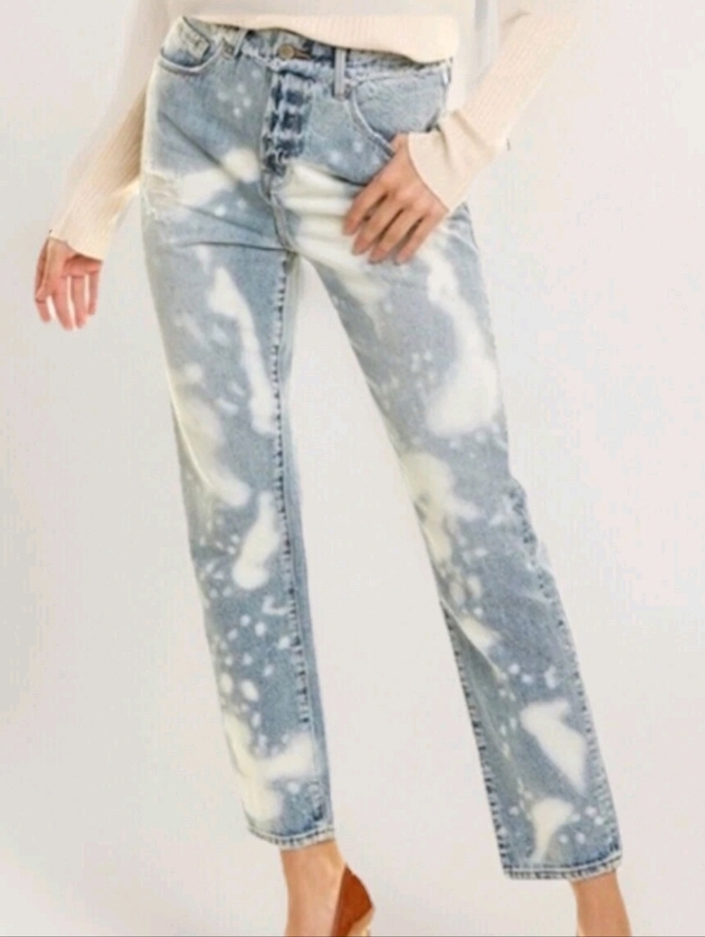 Good American Light Wash Bleached Denim Straight Leg High Rise Jeans